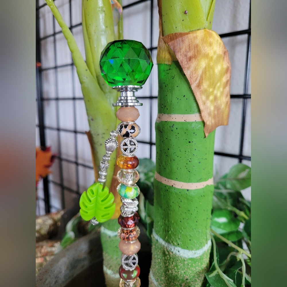 Green Peace Beaded Plant And Garden Stake Gift 15.!